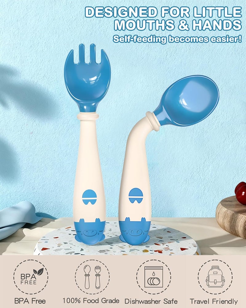 Deejoy Toddler Utensils, Self-feeding Flatware Set withTravel Case, Baby Spoons and Forks with Silicone Bendable Handle, Easy Grip Heat-Resistant, Ideal for Kids, Stage 2 (Blue) - Image 3